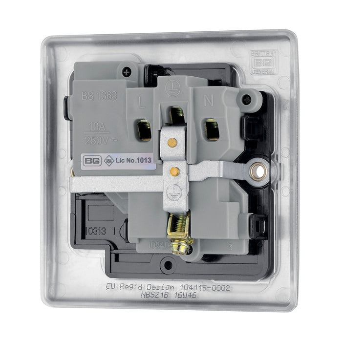 BG NBS21B Nexus Metal Single Socket 13A /Black Insert - Brushed Steel (5 Pack) - westbasedirect.com