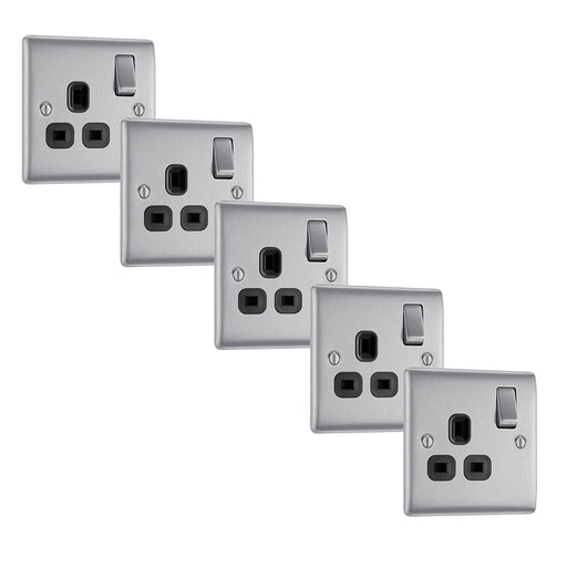 BG NBS21B Nexus Metal Single Socket 13A /Black Insert - Brushed Steel (5 Pack) - westbasedirect.com