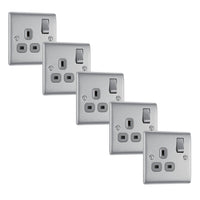 BG NBS21Gx5 Nexus Metal Single Socket 13A - Grey Insert - Brushed Steel (5 Pack)