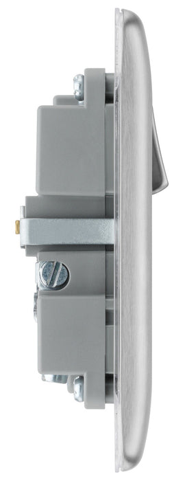 BG NBS21UAC18G Nexus Metal 13A Single Switched Power Socket + USB A+C (18W) - Brushed Steel + Grey Insert - westbasedirect.com