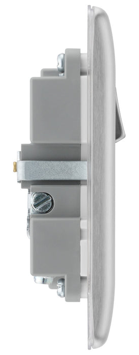 BG NBS21UAC18W Nexus Metal 13A Single Switched Power Socket + USB A+C (18W) - Brushed Steel + White Insert - westbasedirect.com