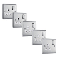 BG NBS21Wx5 Nexus Metal Single Socket 13A - White Insert - Brushed Steel (5 Pack)