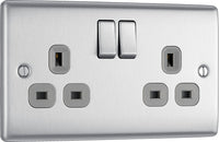 BG NBS22G Nexus Metal Double Socket 13A - Grey Insert - Brushed Steel