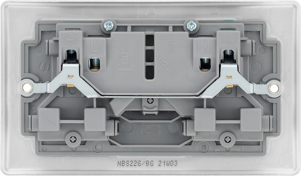 BG NBS22G Nexus Metal Double Socket 13A - Grey Insert - Brushed Steel (5 Pack) - westbasedirect.com