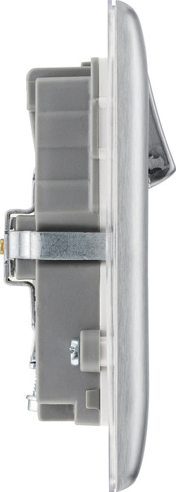 BG NBS22U3W Nexus Metal Double Socket + 2x USB - White Insert - Brushed Steel - westbasedirect.com