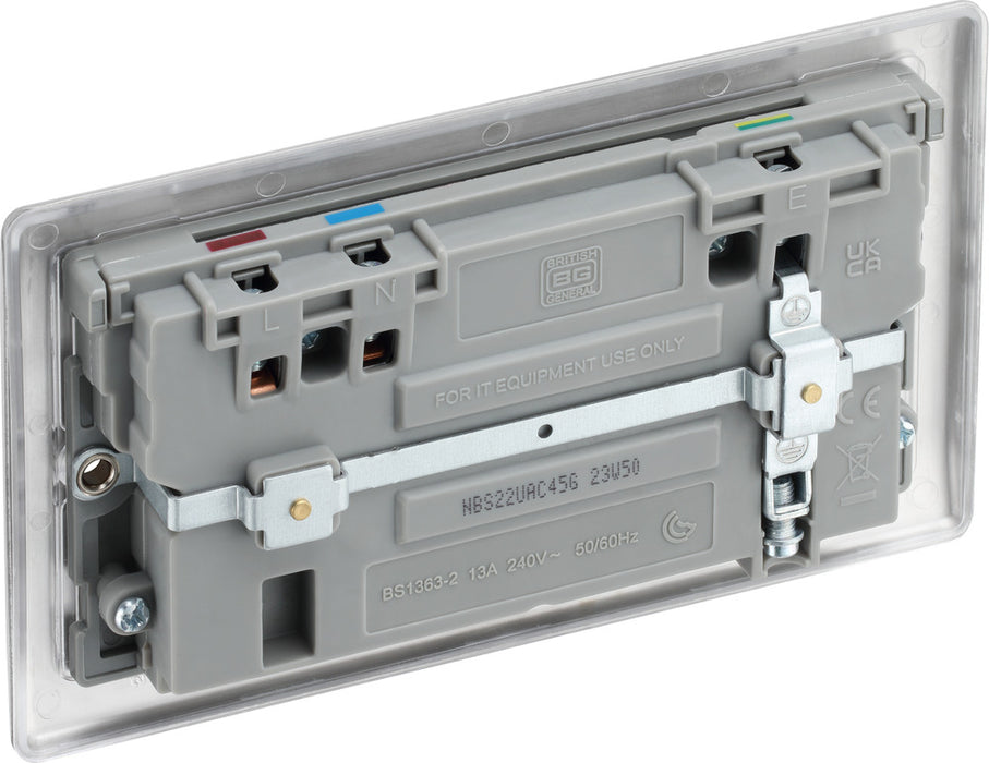 BG NBS22UAC45G Nexus Metal 13A Double Switched Power Socket + USB A+C (45W) - Brushed Steel + Grey Insert - westbasedirect.com