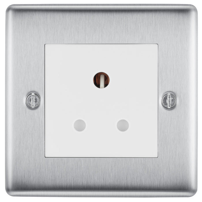 BG NBS29W Nexus Metal Unswitched Round Pin Socket 5A - White Insert - Brushed Steel - westbasedirect.com