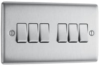 BG NBS46 Nexus Metal 20A 16AX 2-Way 6 Gang Light Switch - Brushed Steel