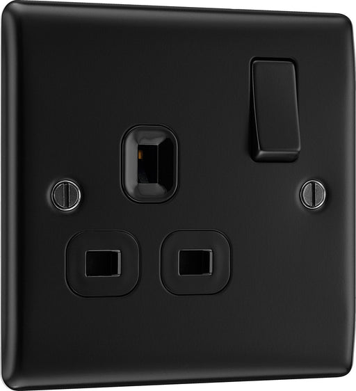 BG NFB21B Nexus Metal Single Socket 13A  - Black Insert - Matt Black + Black Rocker - westbasedirect.com