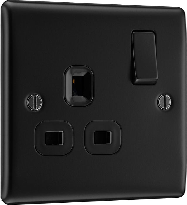 BG NFB21B Nexus Metal Single Socket 13A - Black Insert - Matt Black + Black Rocker - westbasedirect.com