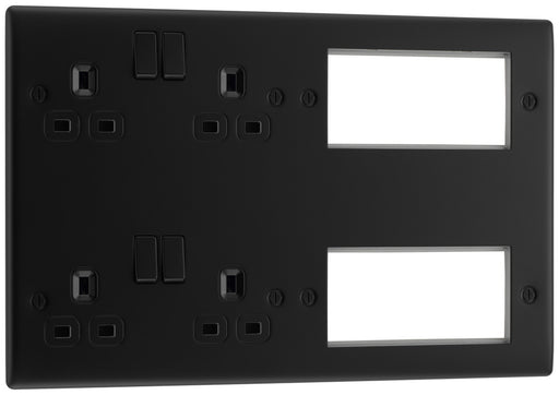 BG NFB222EM8B Nexus Metal 2x 2G Socket 13A + 2x 4 Module Aperture - Matt Black + Black Rocker - westbasedirect.com