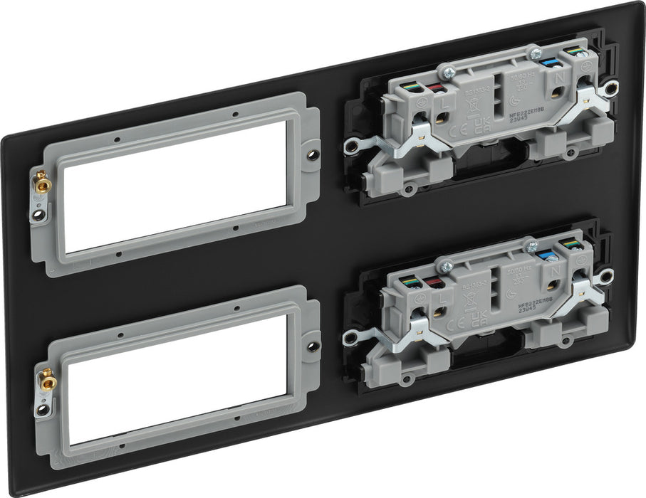 BG NFB222EM8B Nexus Metal 2x 2G Socket 13A + 2x 4 Module Aperture - Matt Black + Black Rocker - westbasedirect.com