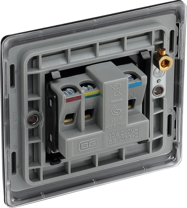 BG NFB23B Nexus Metal 1G 13A Unswitched Socket - Black Insert - Matt Black + Black Rocker - westbasedirect.com