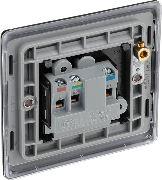 BG NFB28B Nexus Metal Unswitched Round Pin Socket 2A - Black Insert - Matt Black + Black Rocker - westbasedirect.com