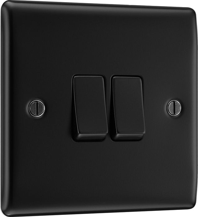 BG NFB42 Nexus Metal Double Light Switch 10A - Matt Black + Black Rocker - westbasedirect.com