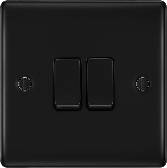 BG NFB42 Nexus Metal Double Light Switch 10A - Matt Black + Black Rocker - westbasedirect.com
