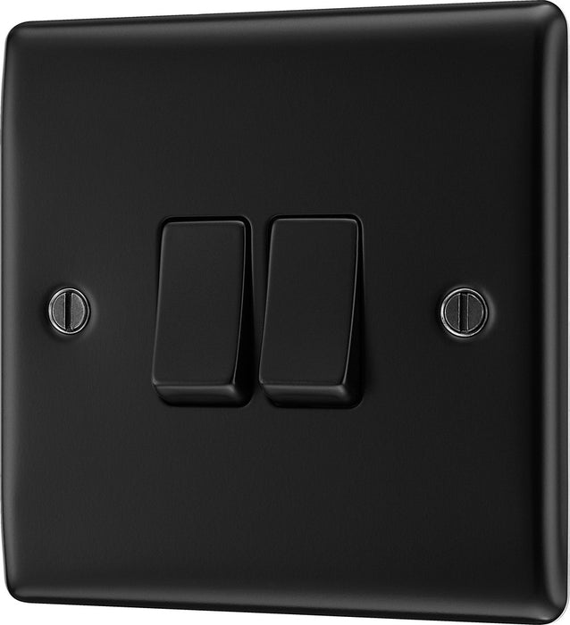 BG NFB42 Nexus Metal Double Light Switch 10A - Matt Black + Black Rocker - westbasedirect.com
