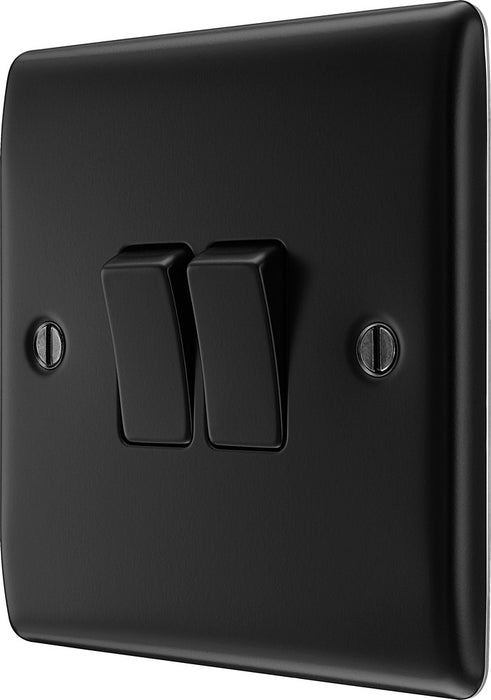 BG NFB42 Nexus Metal Double Light Switch 10A - Matt Black + Black Rocker - westbasedirect.com