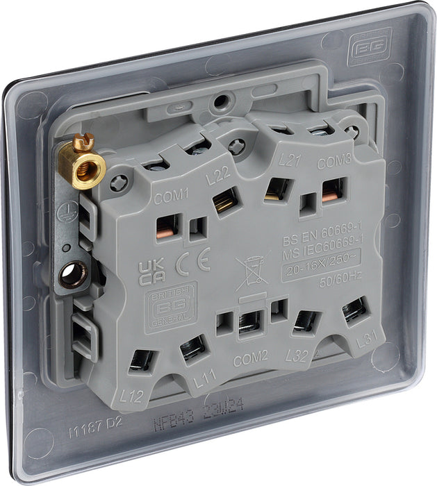 BG NFB43 Nexus Metal Triple Light Switch 10A - Matt Black + Black Rocker - westbasedirect.com