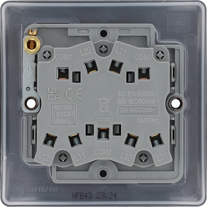 BG NFB43 Nexus Metal Triple Light Switch 10A - Matt Black + Black Rocker - westbasedirect.com