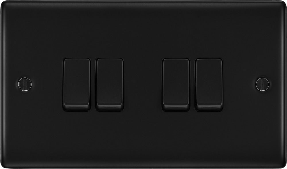 BG NFB44 Nexus Metal Quad Light Switch 10A - Matt Black + Black Rocker - westbasedirect.com