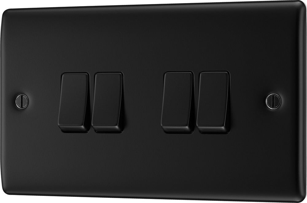 BG NFB44 Nexus Metal Quad Light Switch 10A - Matt Black + Black Rocker - westbasedirect.com