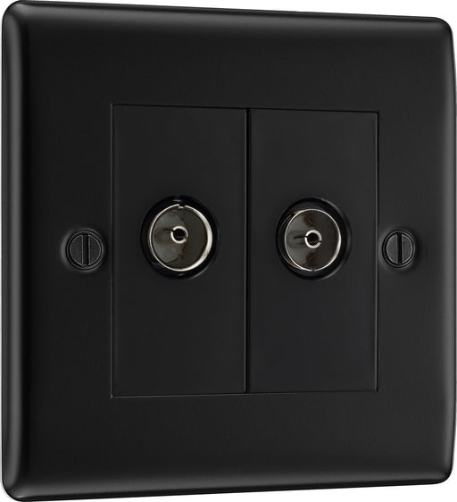 BG NFB61 Nexus Metal Double TV Aerial Socket - Matt Black + Black Rocker - westbasedirect.com