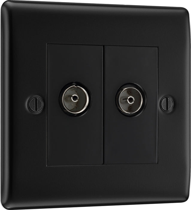BG NFB61 Nexus Metal Double TV Aerial Socket - Matt Black + Black Rocker - westbasedirect.com