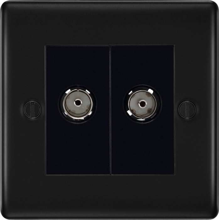 BG NFB61 Nexus Metal Double TV Aerial Socket - Matt Black + Black Rocker - westbasedirect.com