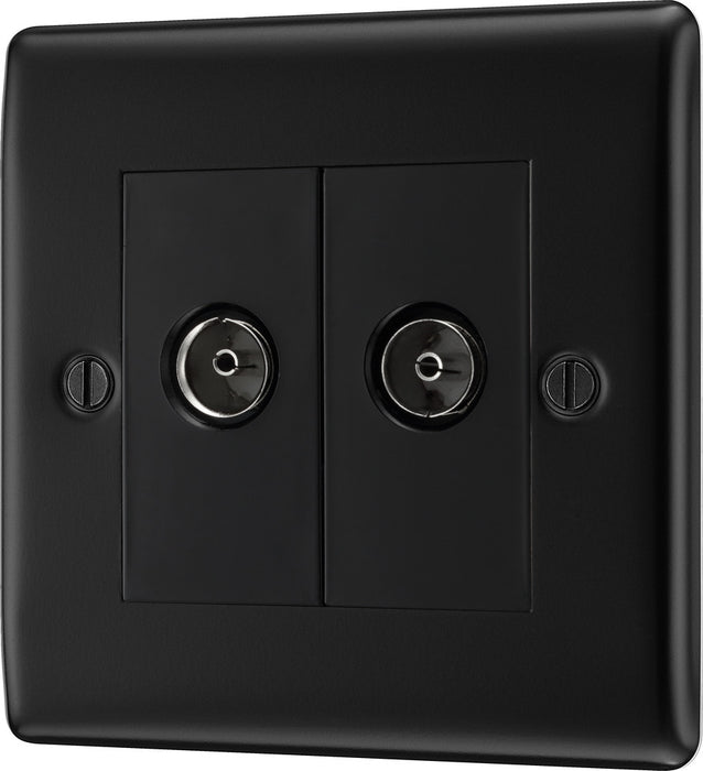 BG NFB61 Nexus Metal Double TV Aerial Socket - Matt Black + Black Rocker - westbasedirect.com