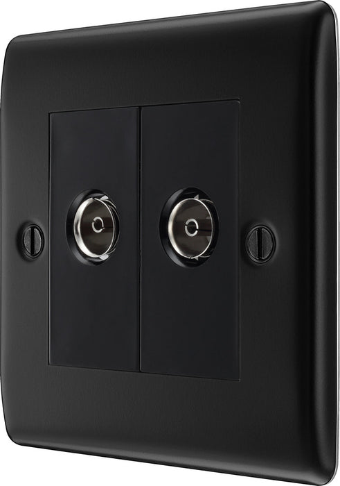 BG NFB61 Nexus Metal Double TV Aerial Socket - Matt Black + Black Rocker - westbasedirect.com