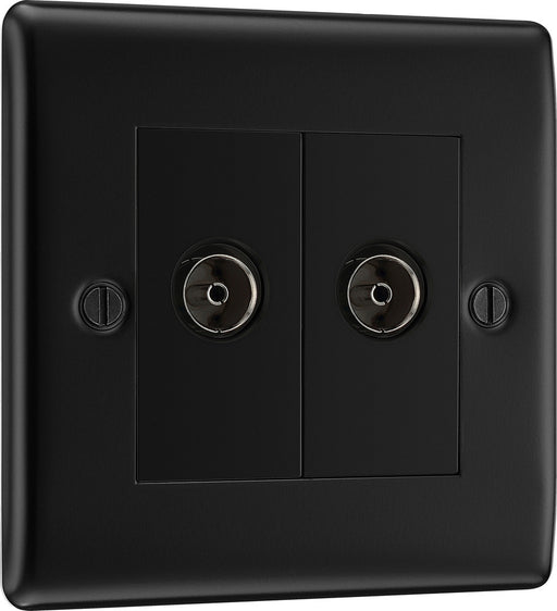 BG NFB63 Nexus Metal Isolated Double TV Aerial Socket - Black Insert - Matt Black + Black Rocker - westbasedirect.com