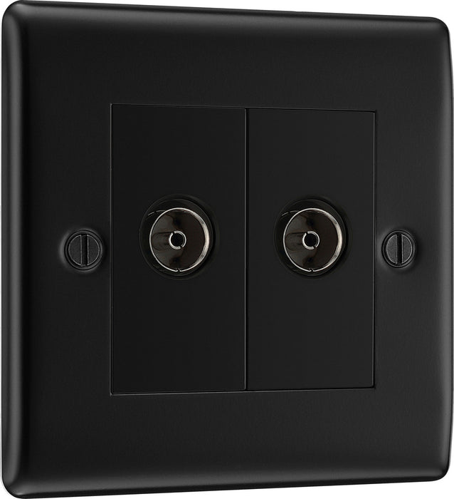 BG NFB63 Nexus Metal Isolated Double TV Aerial Socket - Black Insert - Matt Black + Black Rocker - westbasedirect.com
