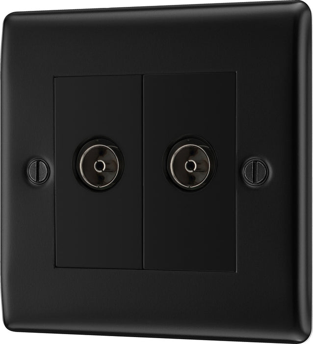 BG NFB63 Nexus Metal Isolated Double TV Aerial Socket - Black Insert - Matt Black + Black Rocker - westbasedirect.com