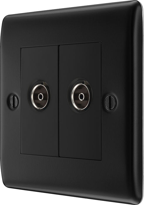 BG NFB63 Nexus Metal Isolated Double TV Aerial Socket - Black Insert - Matt Black + Black Rocker - westbasedirect.com