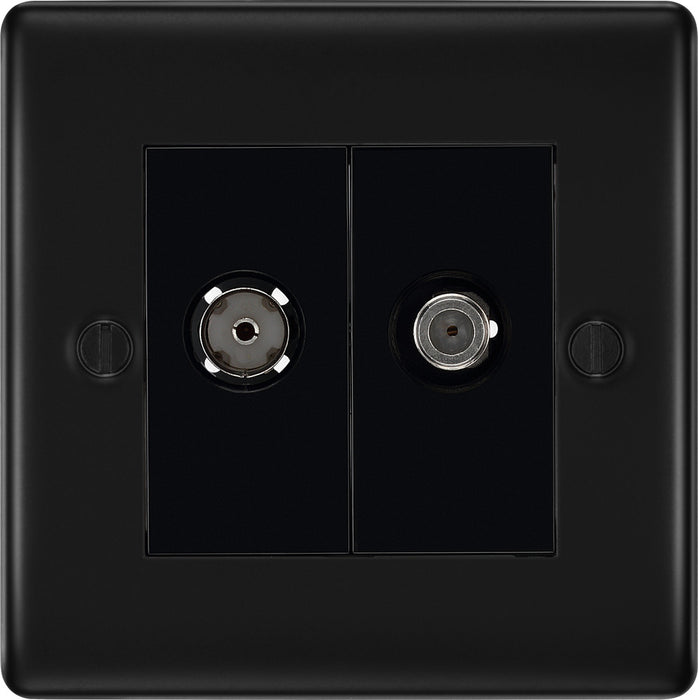 BG NFB65 Nexus Metal 2 Gang Satellite & Co-axial Socket - Black Insert - Matt Black + Black Rocker - westbasedirect.com