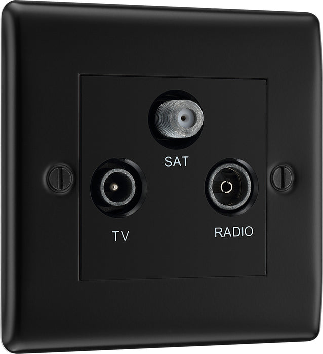 BG NFB67 Nexus Metal Triplex TV/FM/Sat Socket - Black Insert - Matt Black + Black Rocker - westbasedirect.com