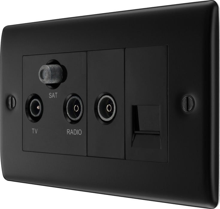 BG NFB68 Nexus Metal Triplex TV/FM/Sat Socket + Return & Tel. - Black Insert - Matt Black + Black Rocker - westbasedirect.com
