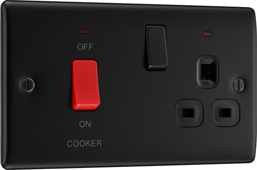 BG NFB70B Nexus Metal DP Cooker +Socket+Neon - Black Insert - Matt Black + Black Rocker - westbasedirect.com
