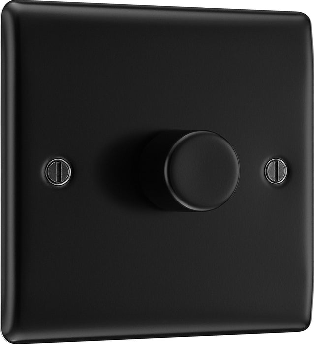 BG NFB81 Nexus Metal 2-Way Single Trailing Edge Dimmer Push On/Off - Matt Black + Black Knob - westbasedirect.com