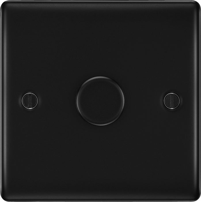 BG NFB81 Nexus Metal 2-Way Single Trailing Edge Dimmer Push On/Off - Matt Black + Black Knob - westbasedirect.com