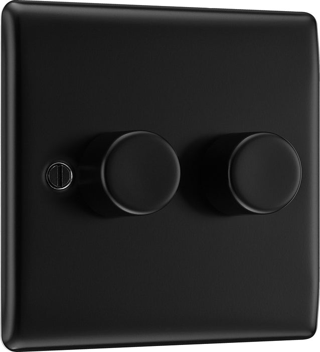 BG NFB82 Nexus Metal 2-Way Double Trailing Edge Dimmer Push On/Off - Matt Black + Black Knobs - westbasedirect.com