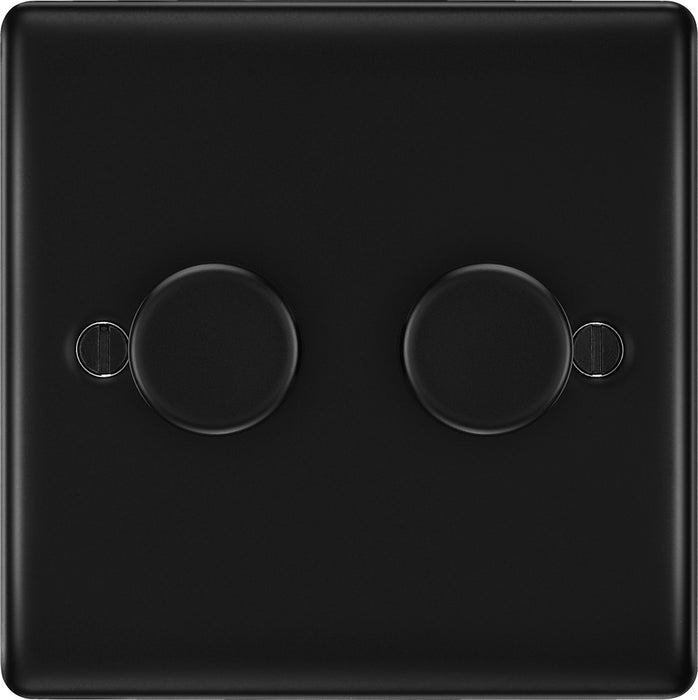BG NFB82 Nexus Metal 2-Way Double Trailing Edge Dimmer Push On/Off - Matt Black + Black Knobs - westbasedirect.com
