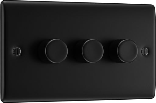BG NFB83 Nexus Metal 2-Way Triple Trailing Edge Dimmer Push On/Off - Matt Black + Black Knobs - westbasedirect.com