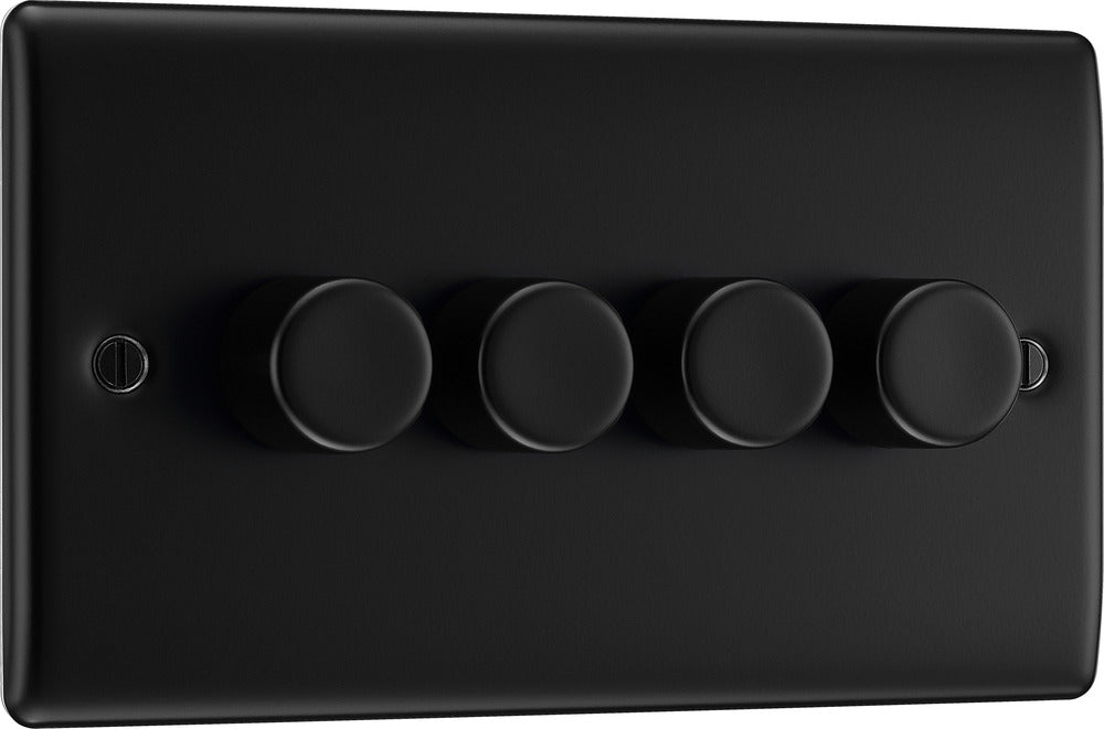 BG NFB84 Nexus Metal 2-Way Quad Trailing Edge Dimmer Push On/Off - Matt Black + Black Knobs - westbasedirect.com