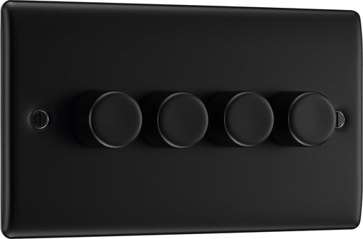 BG NFB84 Nexus Metal 2-Way Quad Trailing Edge Dimmer Push On/Off - Matt Black + Black Knobs - westbasedirect.com