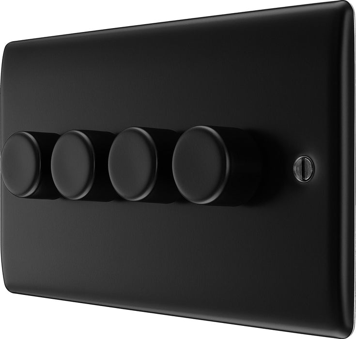BG NFB84 Nexus Metal 2-Way Quad Trailing Edge Dimmer Push On/Off - Matt Black + Black Knobs - westbasedirect.com