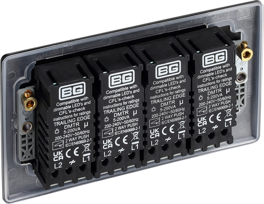 BG NFB84 Nexus Metal 2-Way Quad Trailing Edge Dimmer Push On/Off - Matt Black + Black Knobs - westbasedirect.com