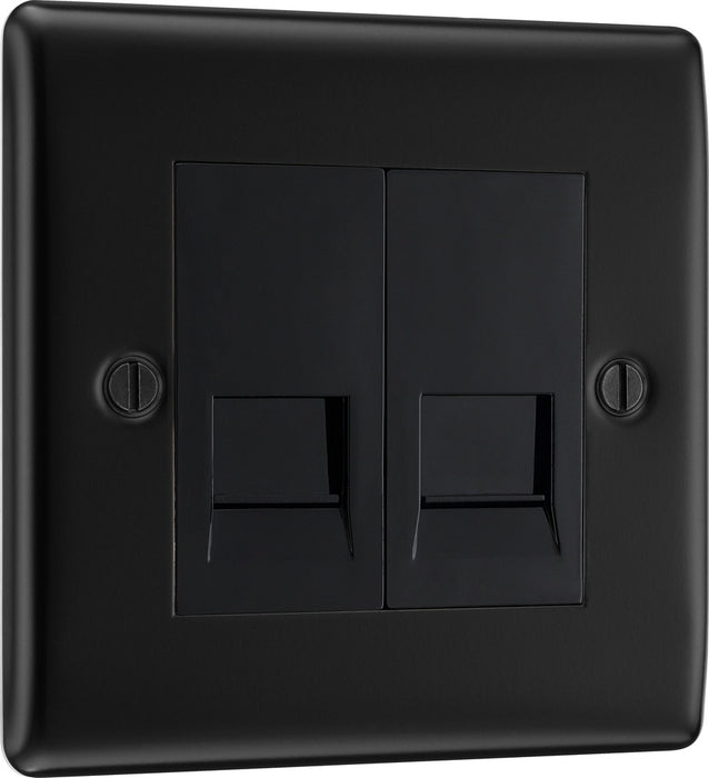 BG NFBBTS2 Nexus Metal Double Slave Telephone Socket - Matt Black + Black Rocker - westbasedirect.com