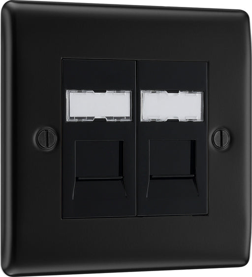 BG NFBRJ452 Nexus Metal RJ45 Double Data Outlet Socket - Matt Black + Black Rocker - westbasedirect.com